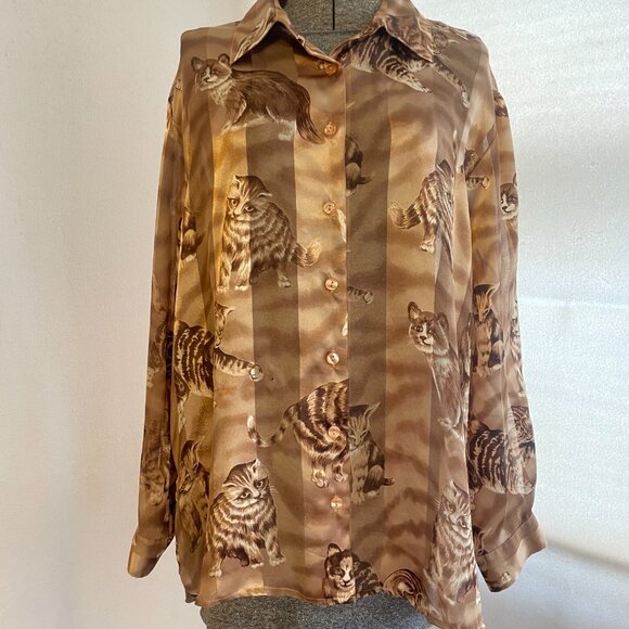 Vintage Bon Worth sheer panel kitten shirt/shacket - Picture 2 of 11